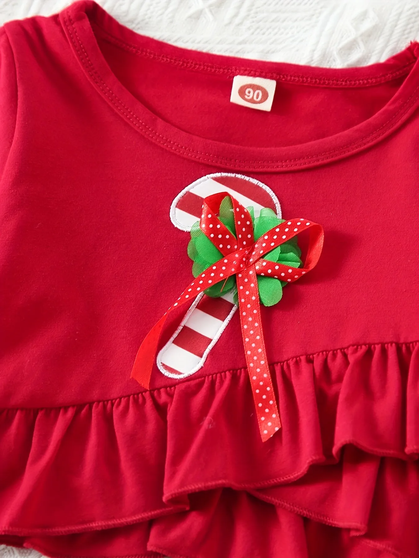 2-Piece Set: Toddler Girl's Christmas Candy Cane Print Trumpet Sleeve Top & Flared Pants Outfit for Spring Fall Festival Party