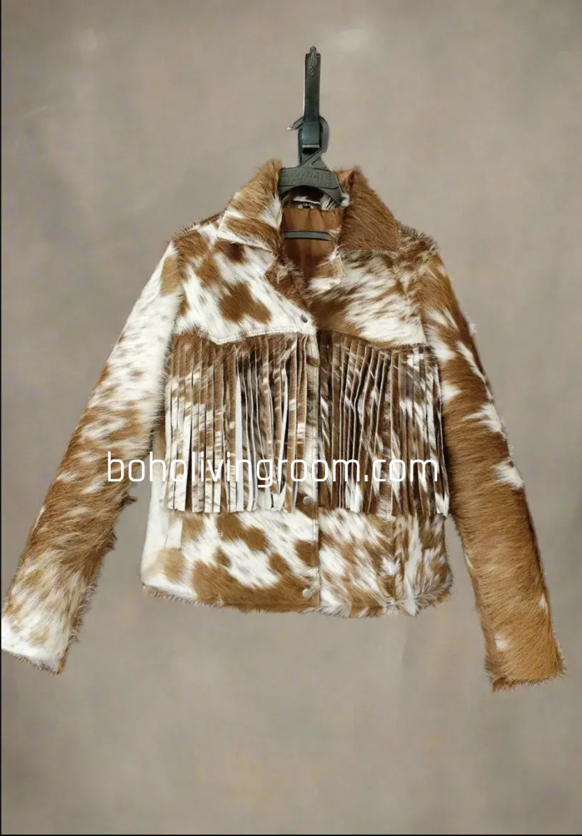 Brown White Cowhide Fur Jacket