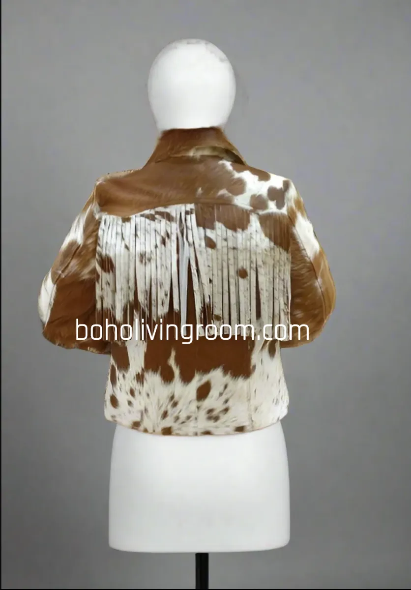 Brown White Cowhide Fur Jacket