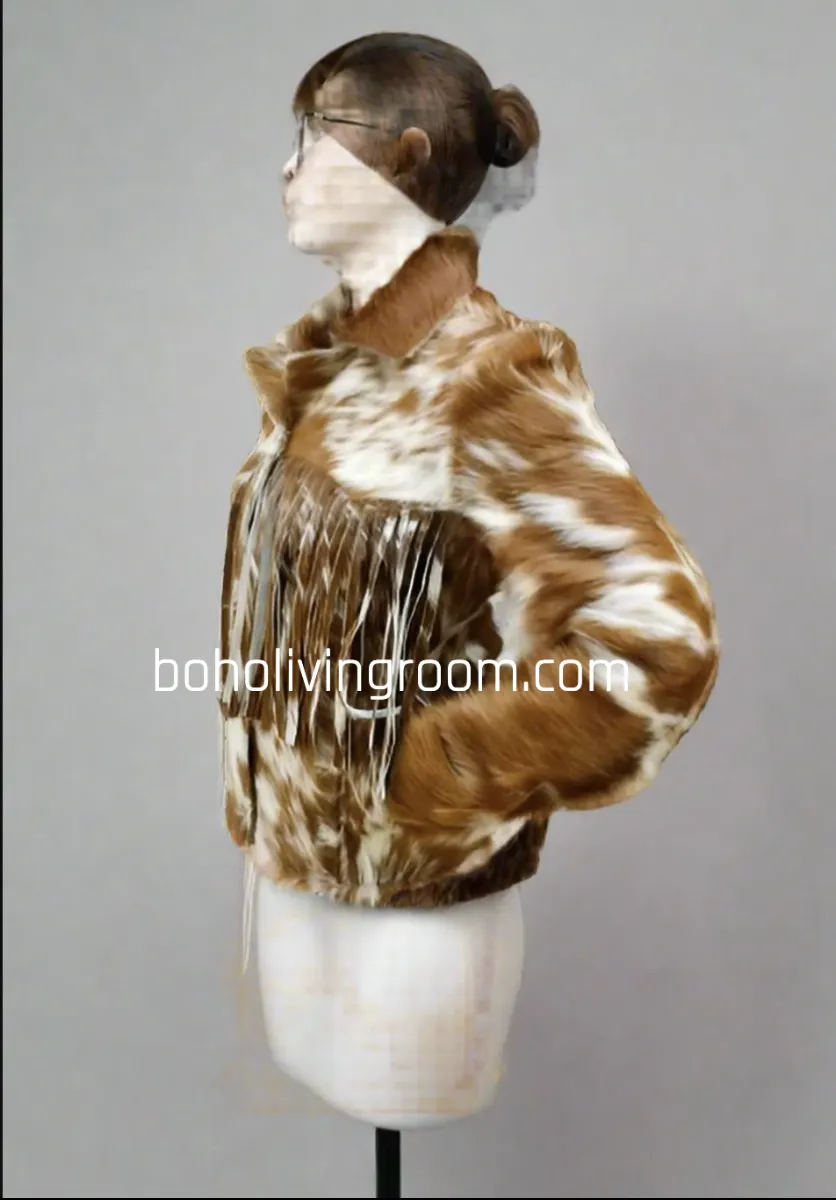 Brown White Cowhide Fur Jacket