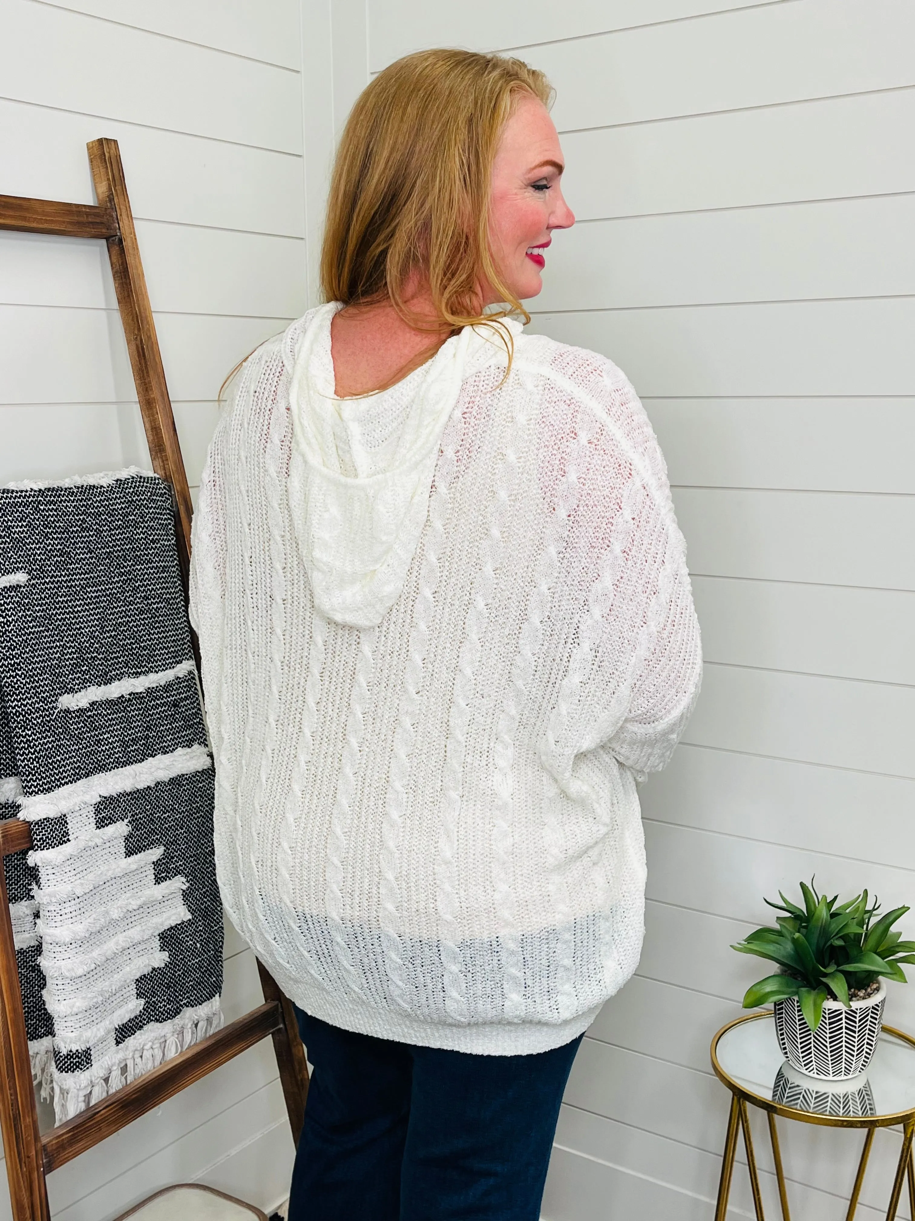 Cable Knit Sweater Hoodie : Cream