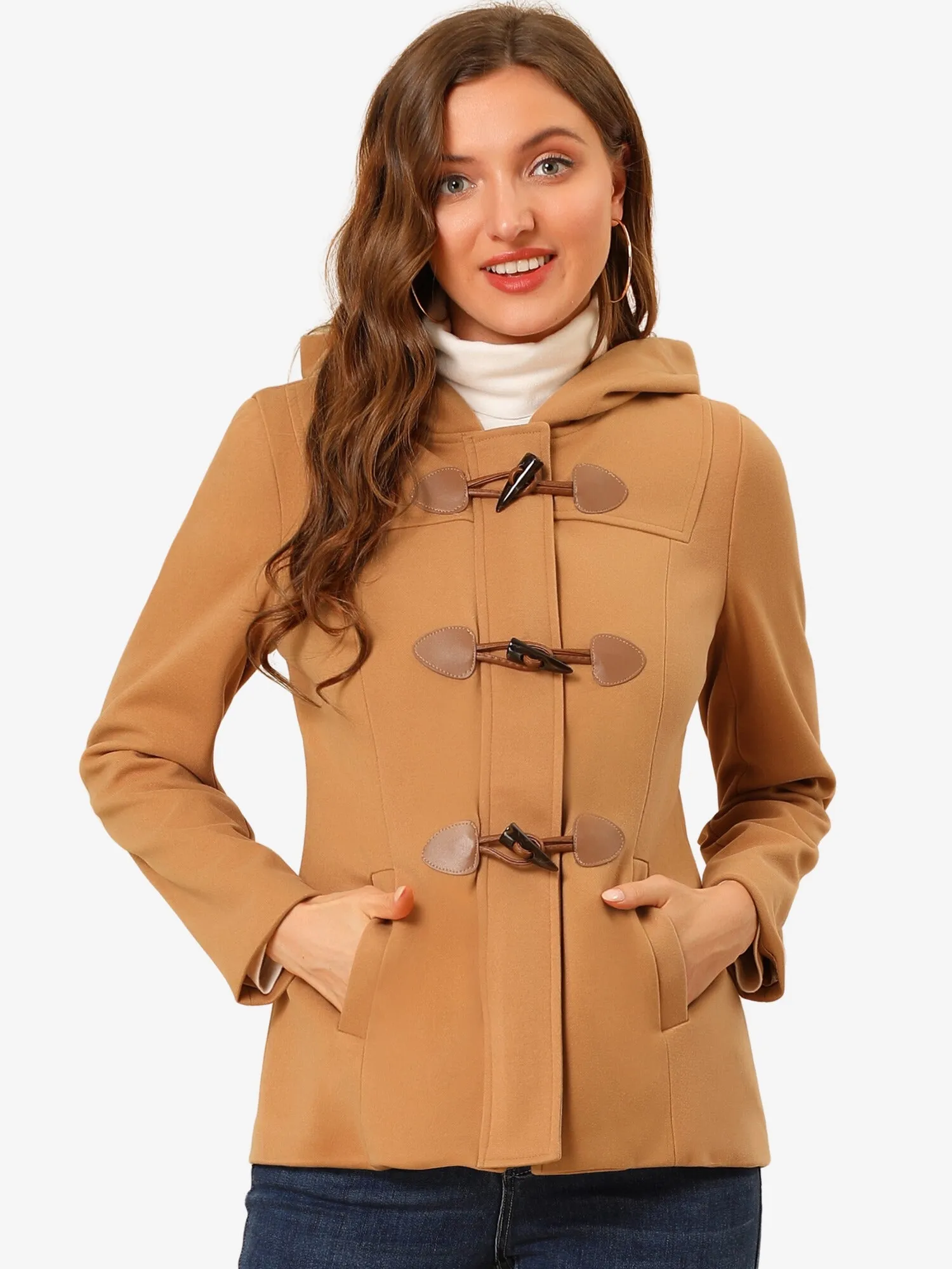 Casual Winter Outwear Hooded Button Toggle Pea Coat