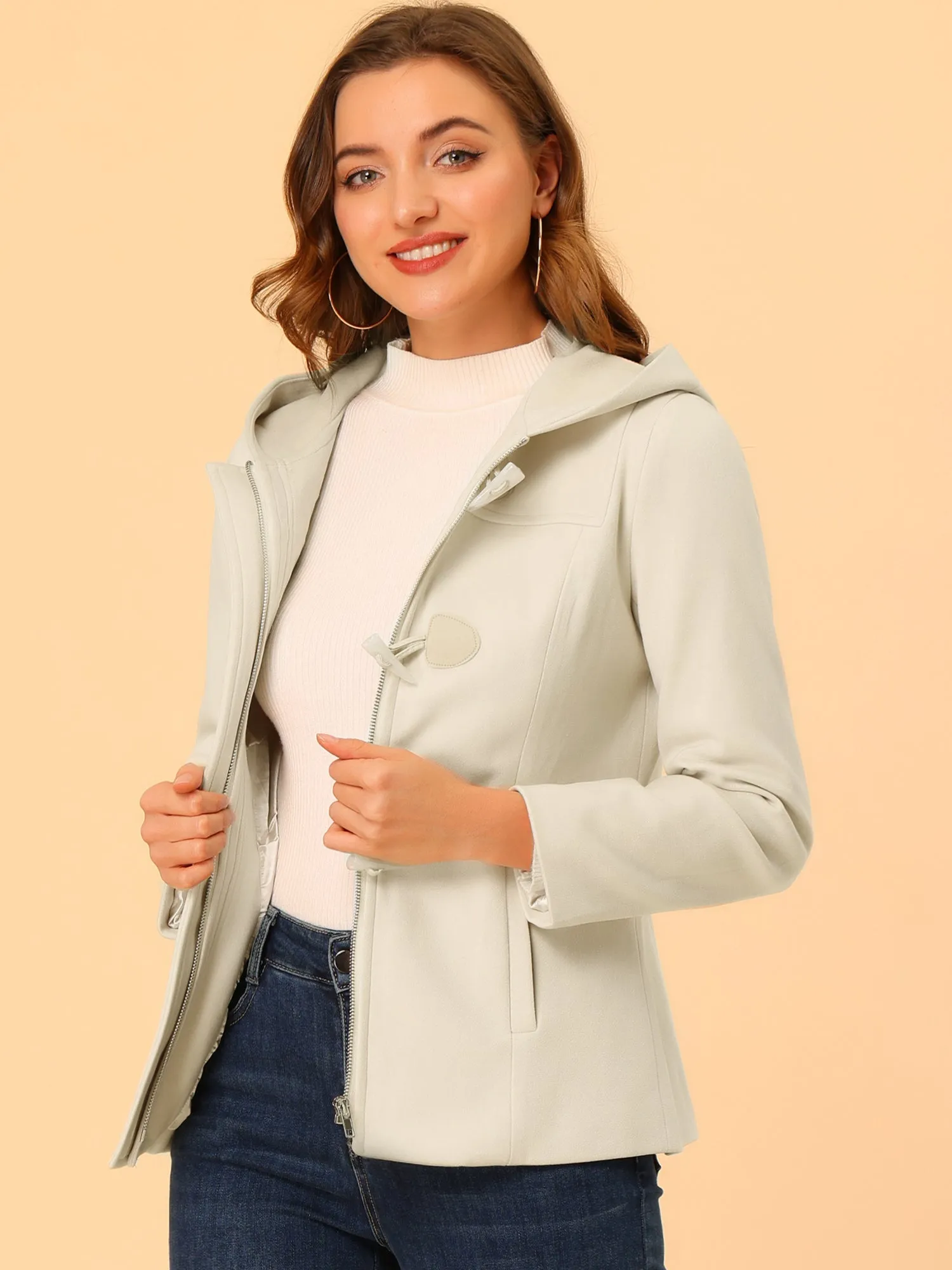 Casual Winter Outwear Hooded Button Toggle Pea Coat