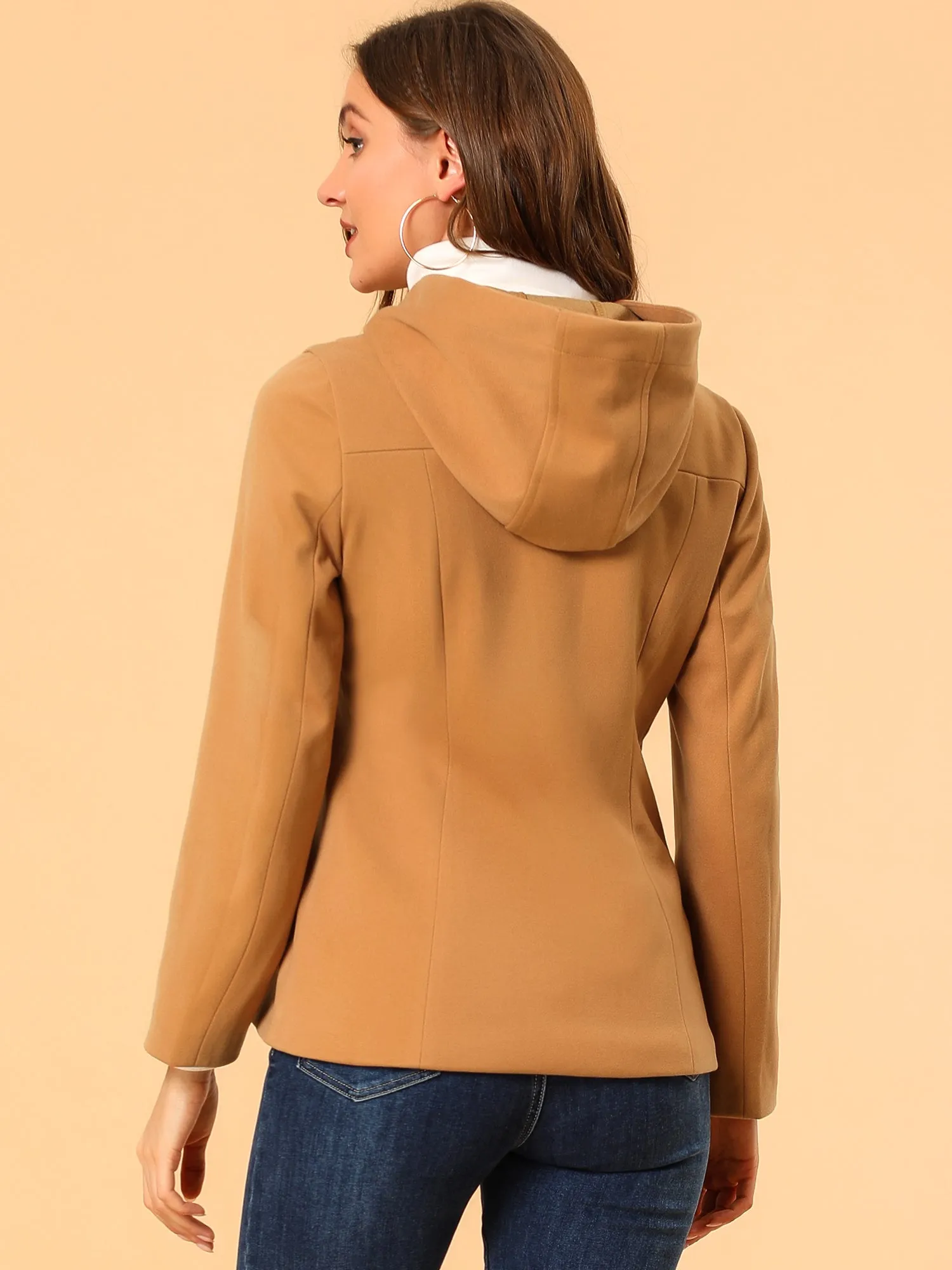 Casual Winter Outwear Hooded Button Toggle Pea Coat