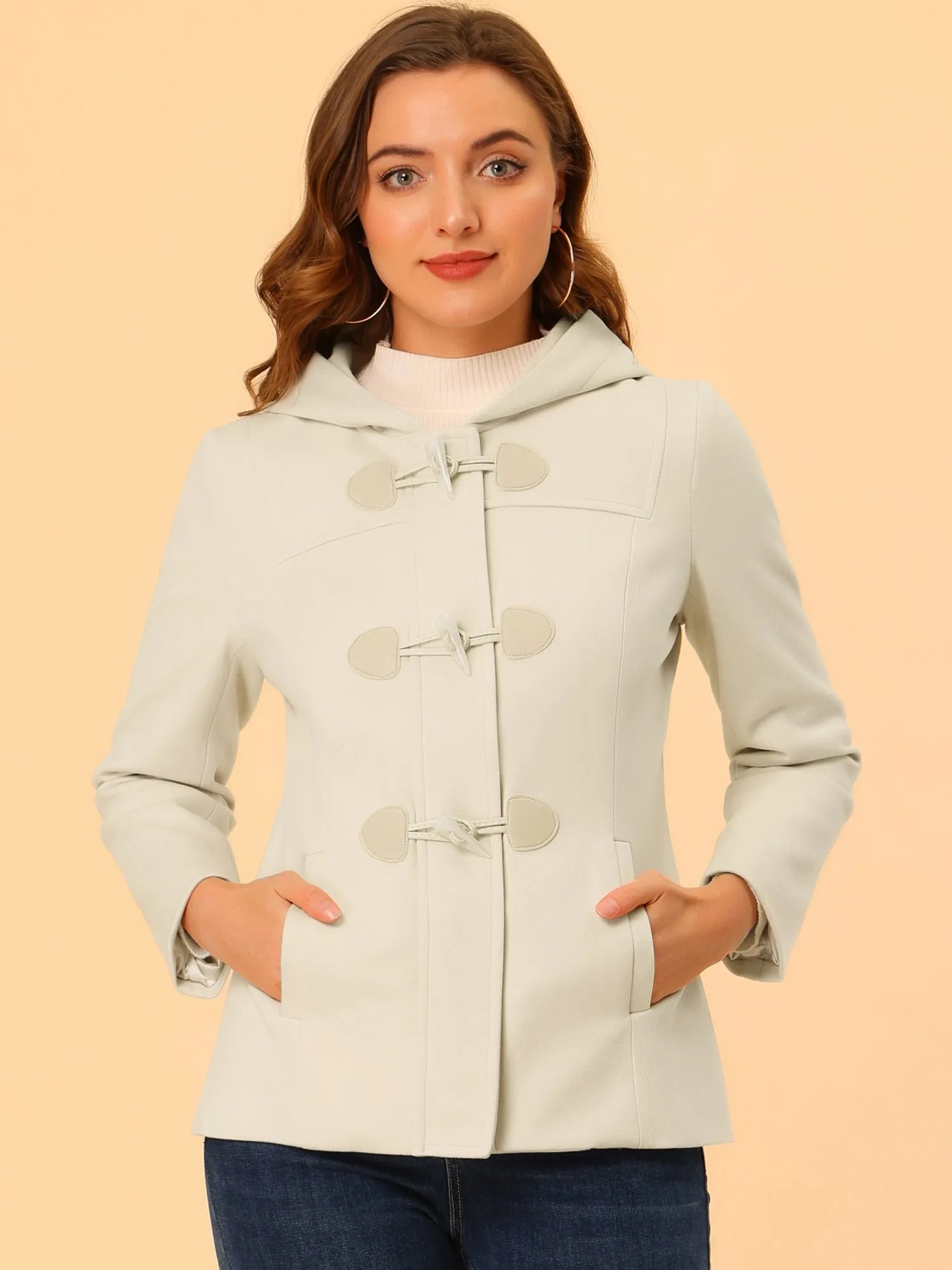 Casual Winter Outwear Hooded Button Toggle Pea Coat