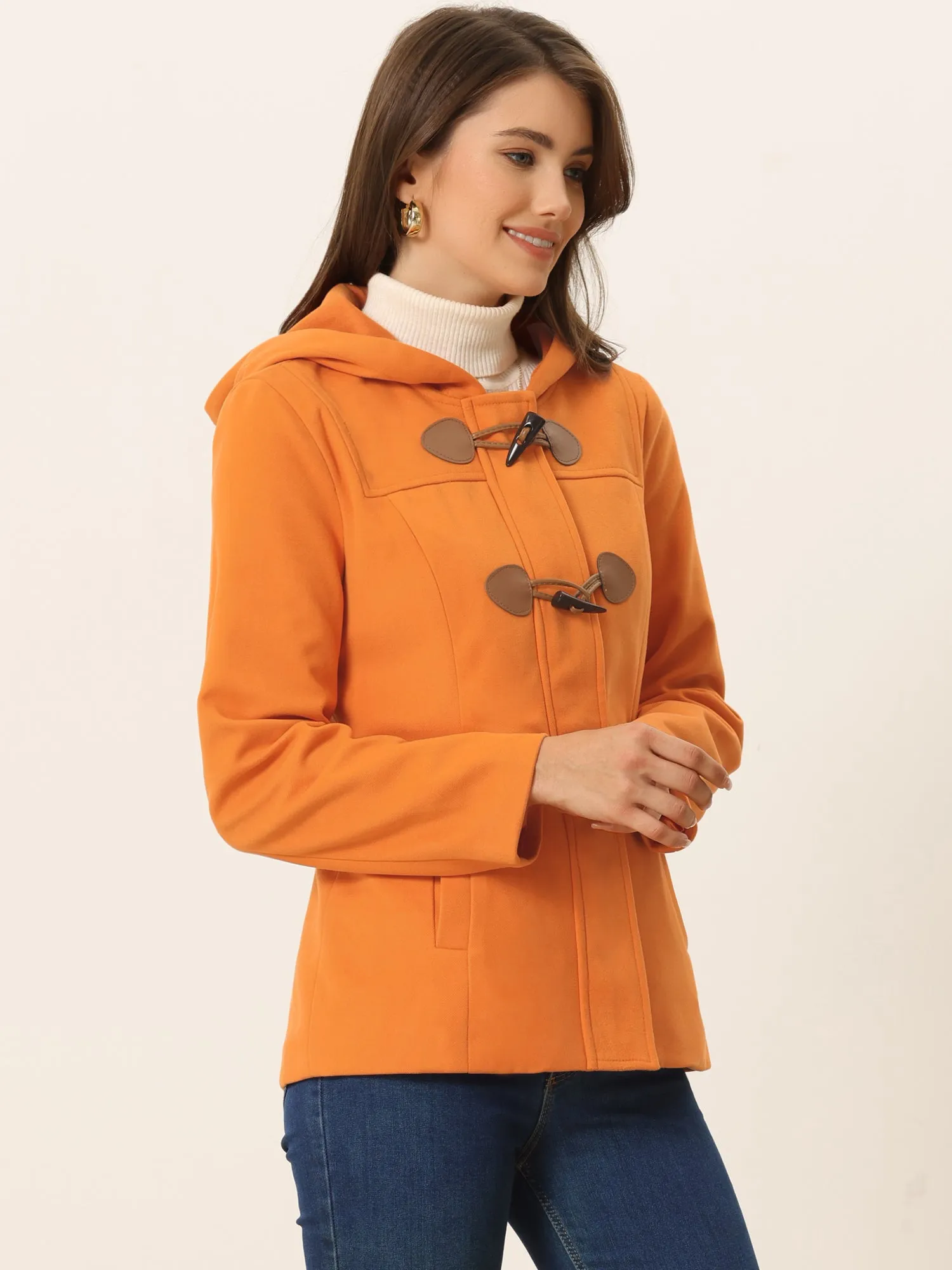 Casual Winter Outwear Hooded Button Toggle Pea Coat