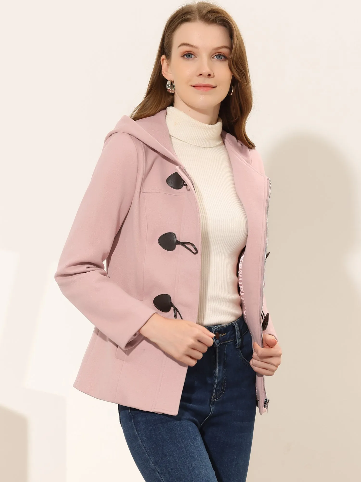Casual Winter Outwear Hooded Button Toggle Pea Coat