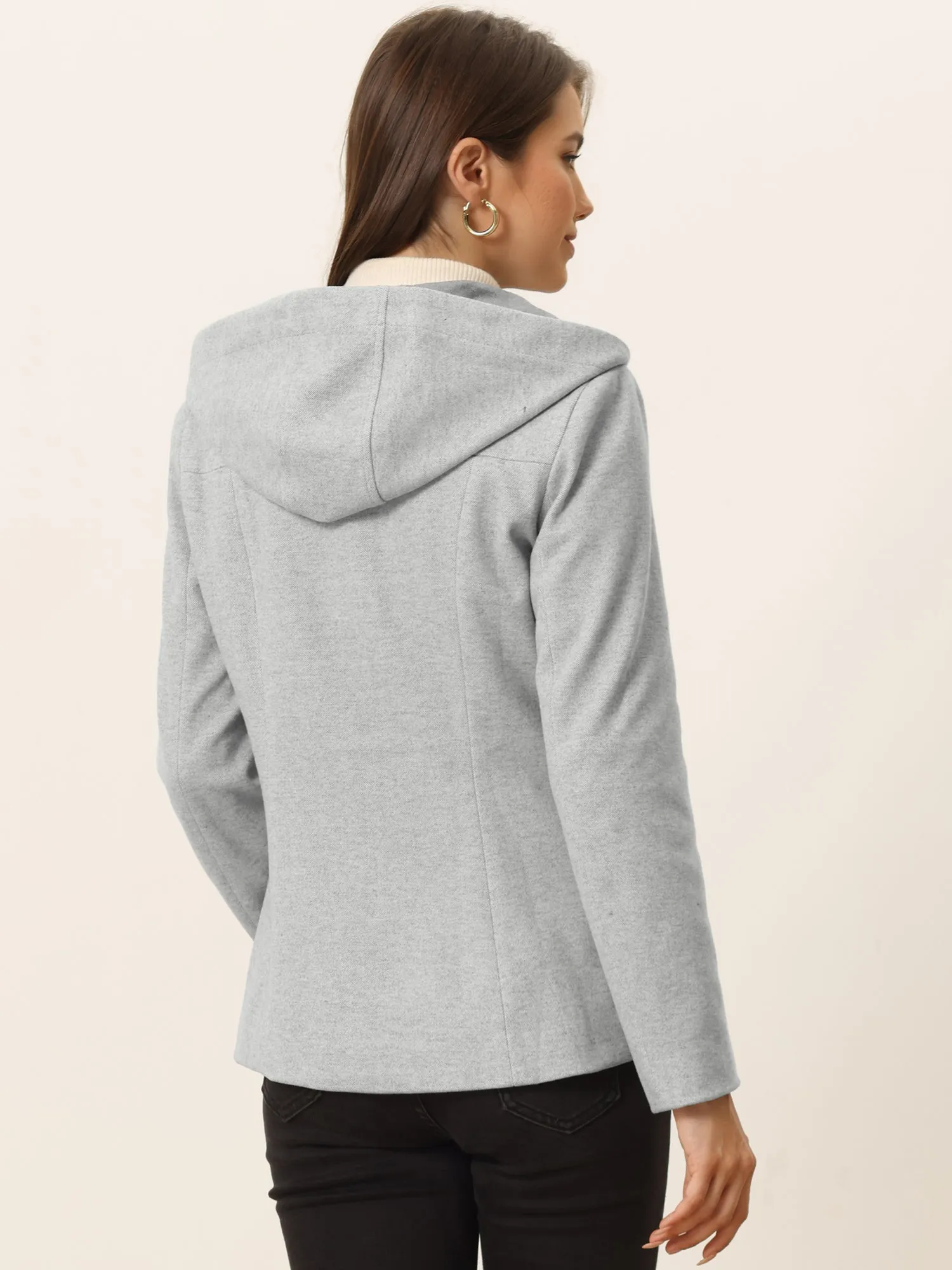 Casual Winter Outwear Hooded Button Toggle Pea Coat