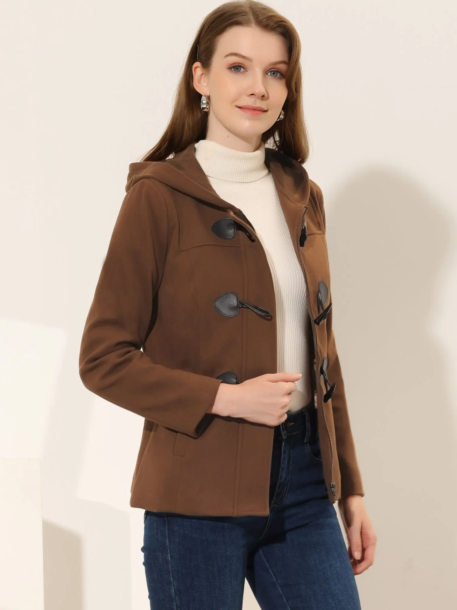 Casual Winter Outwear Hooded Button Toggle Pea Coat
