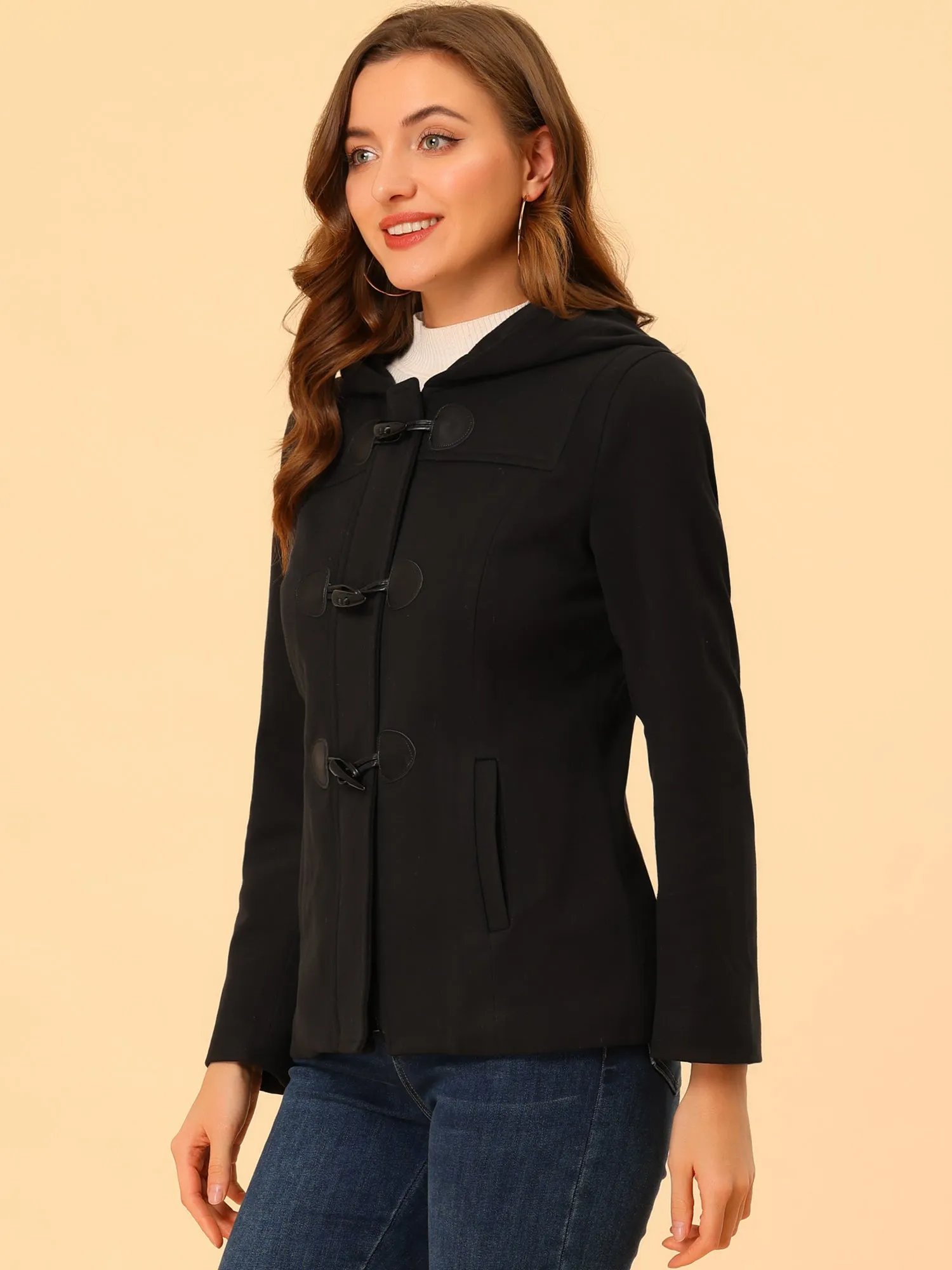 Casual Winter Outwear Hooded Button Toggle Pea Coat