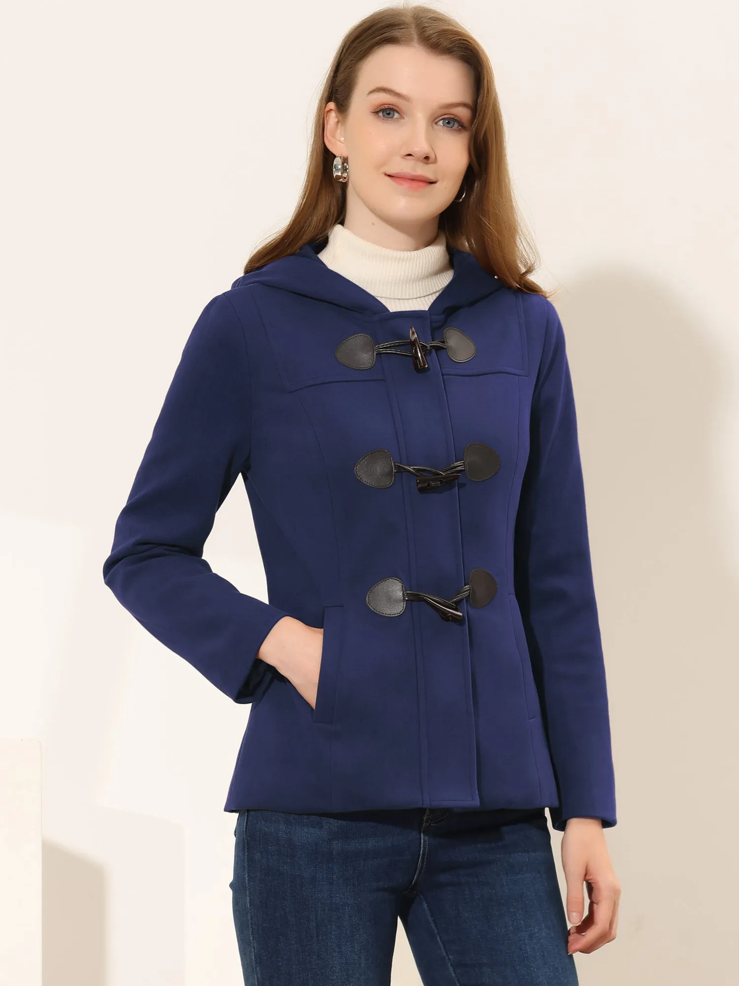 Casual Winter Outwear Hooded Button Toggle Pea Coat
