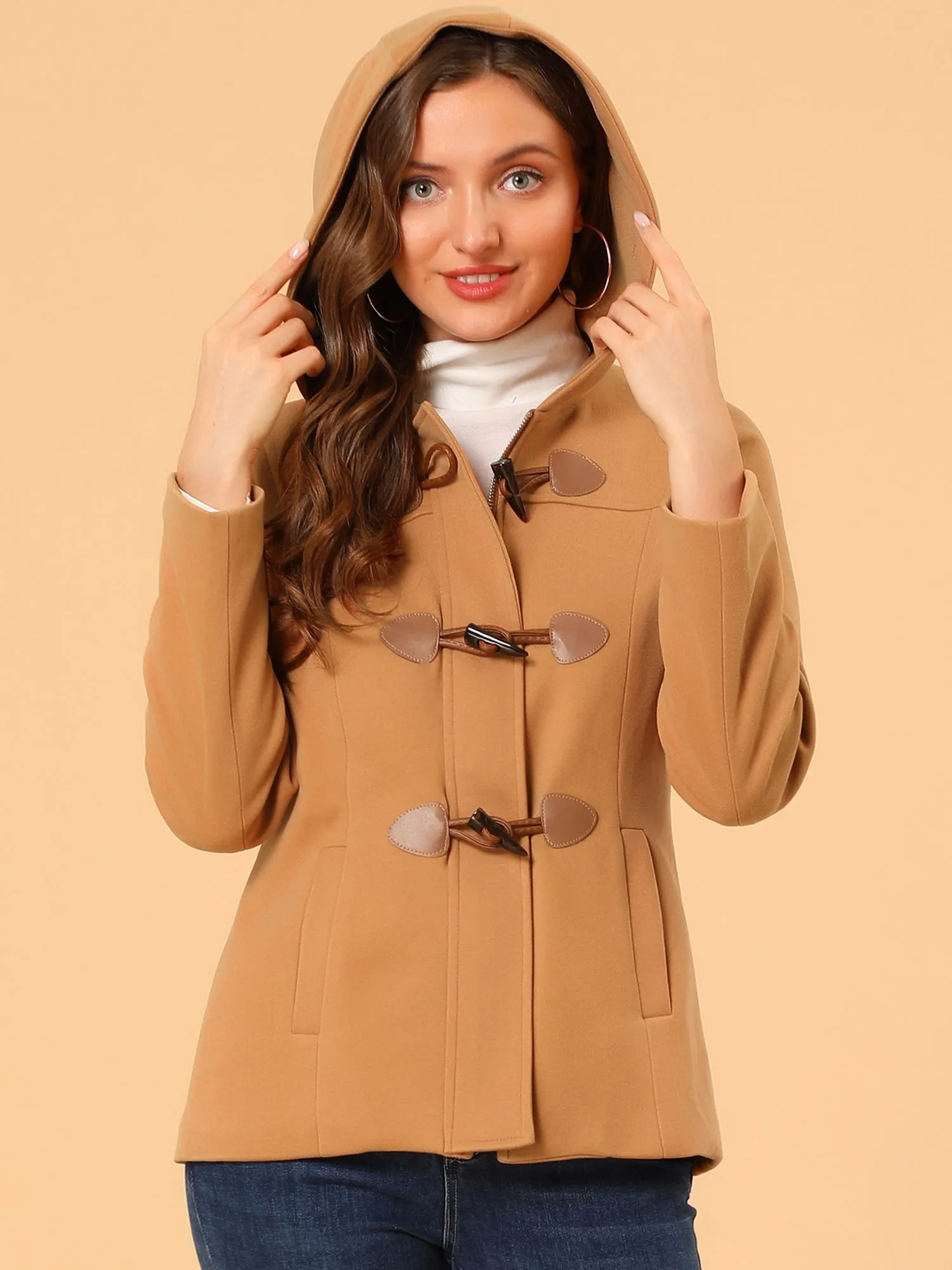 Casual Winter Outwear Hooded Button Toggle Pea Coat