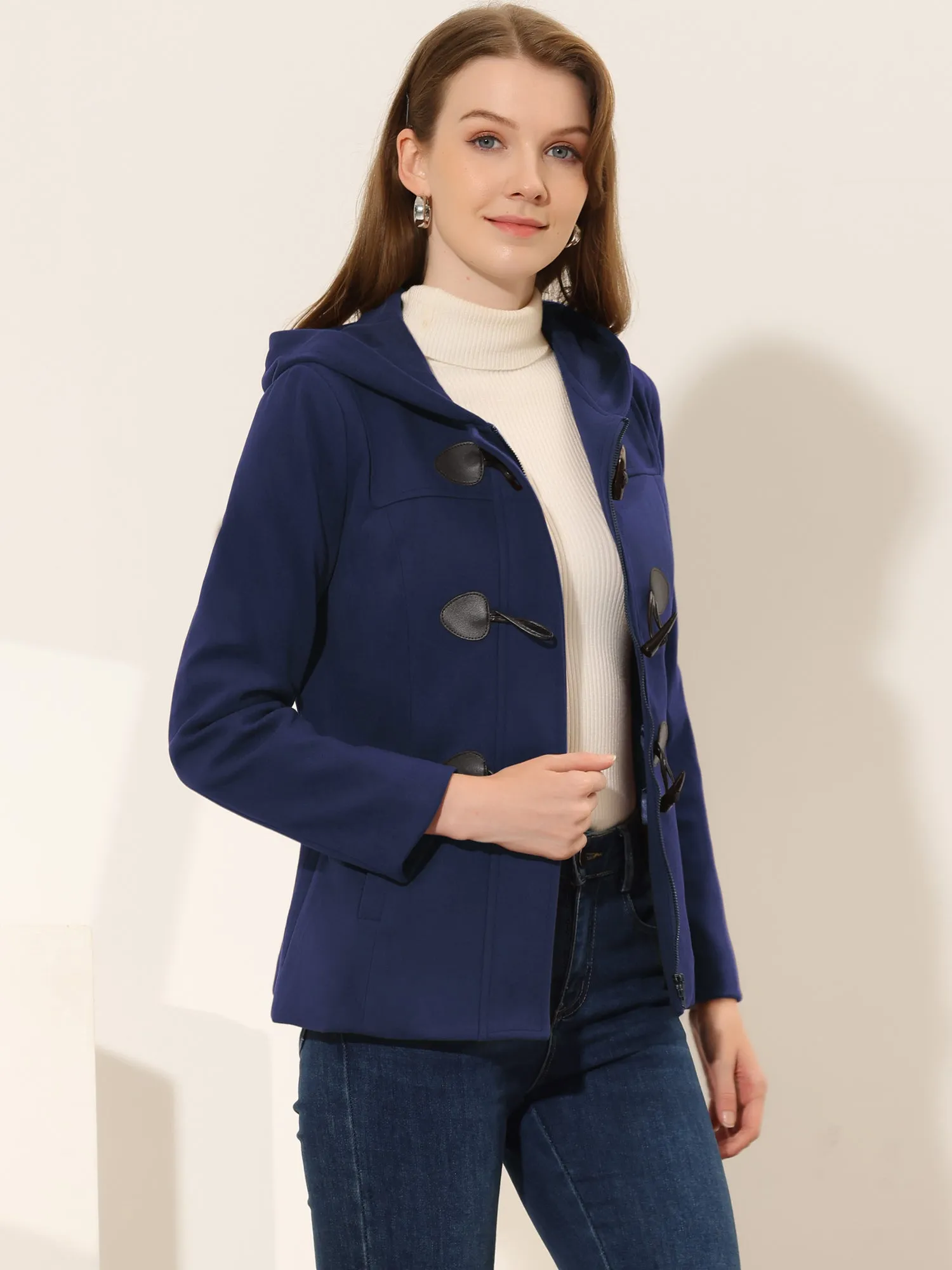 Casual Winter Outwear Hooded Button Toggle Pea Coat
