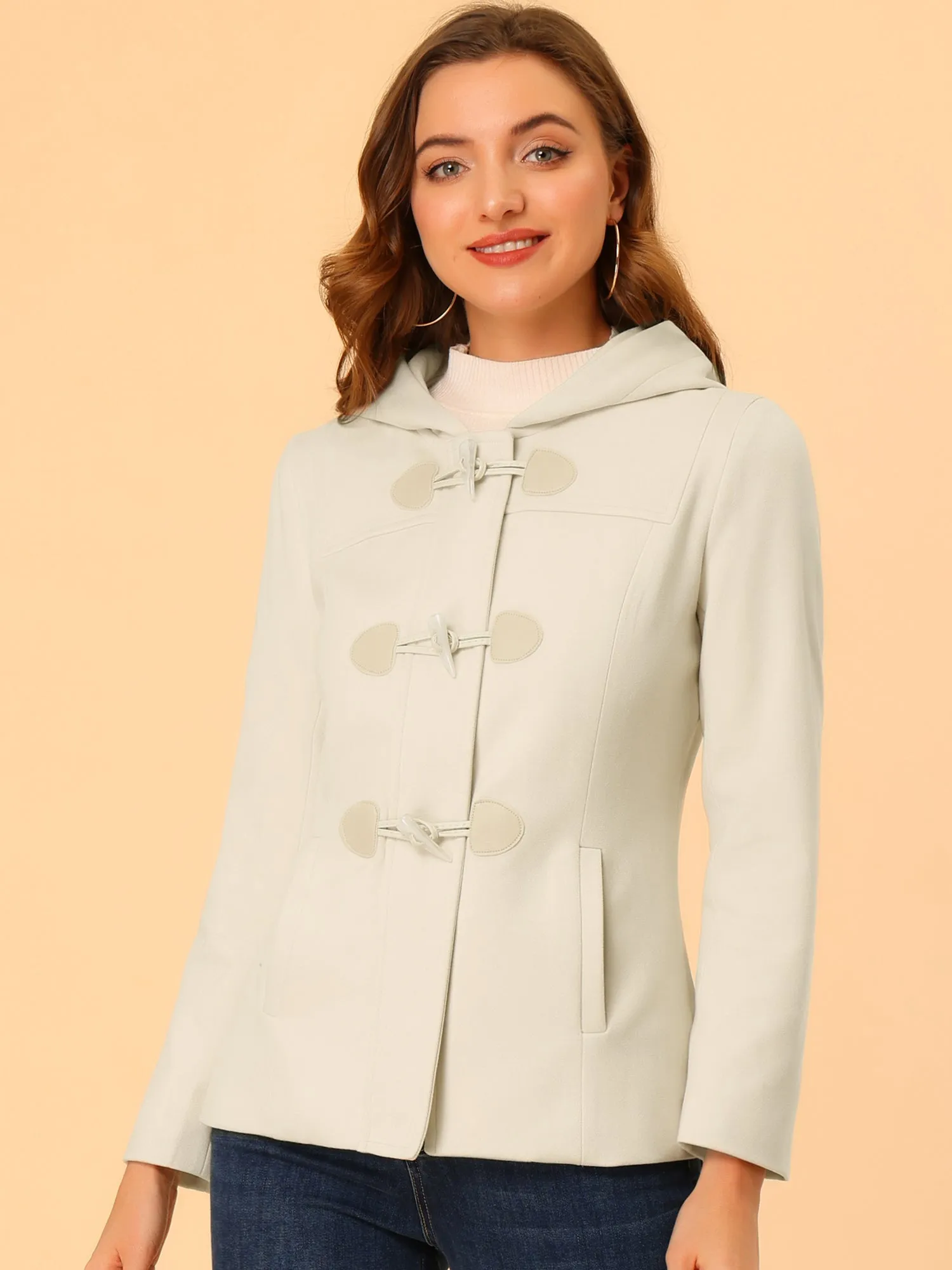 Casual Winter Outwear Hooded Button Toggle Pea Coat