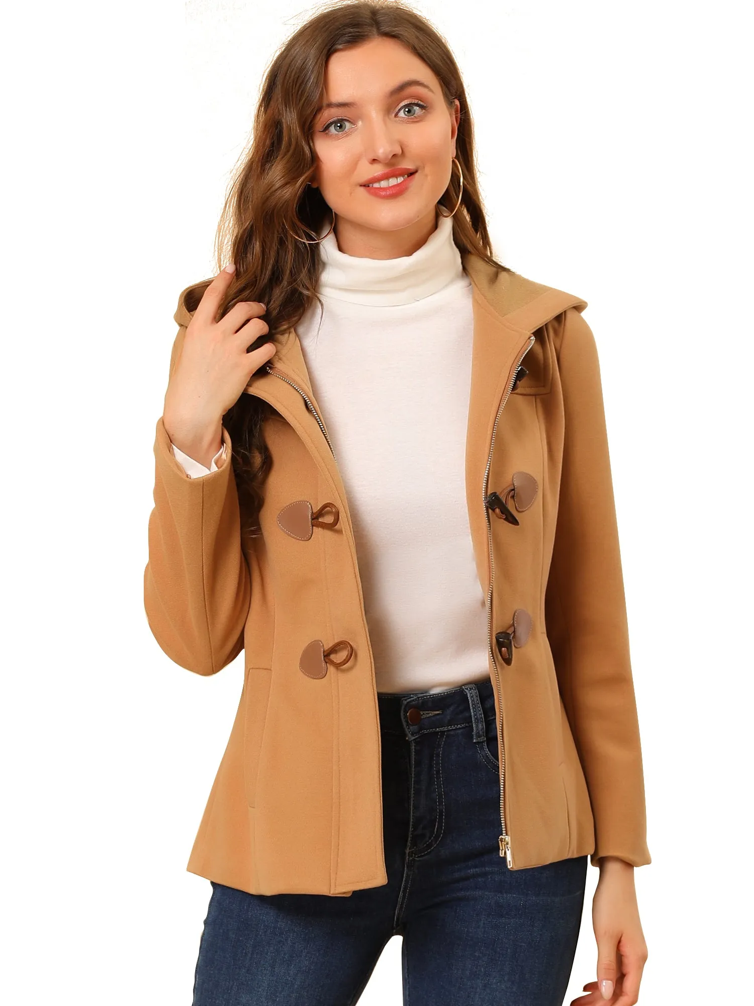 Casual Winter Outwear Hooded Button Toggle Pea Coat
