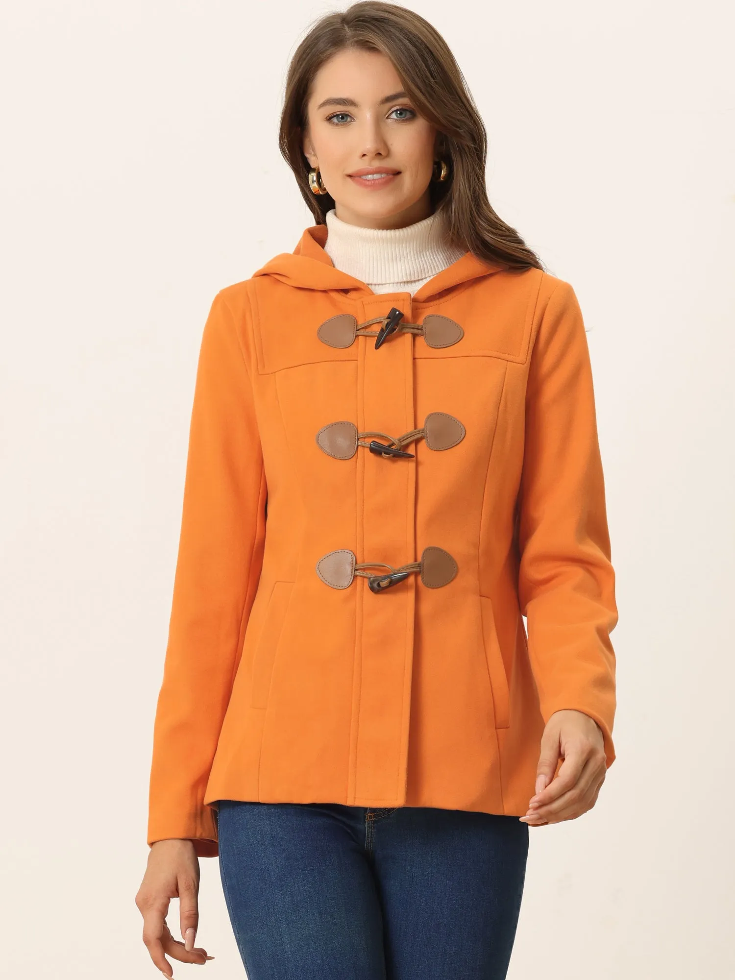 Casual Winter Outwear Hooded Button Toggle Pea Coat