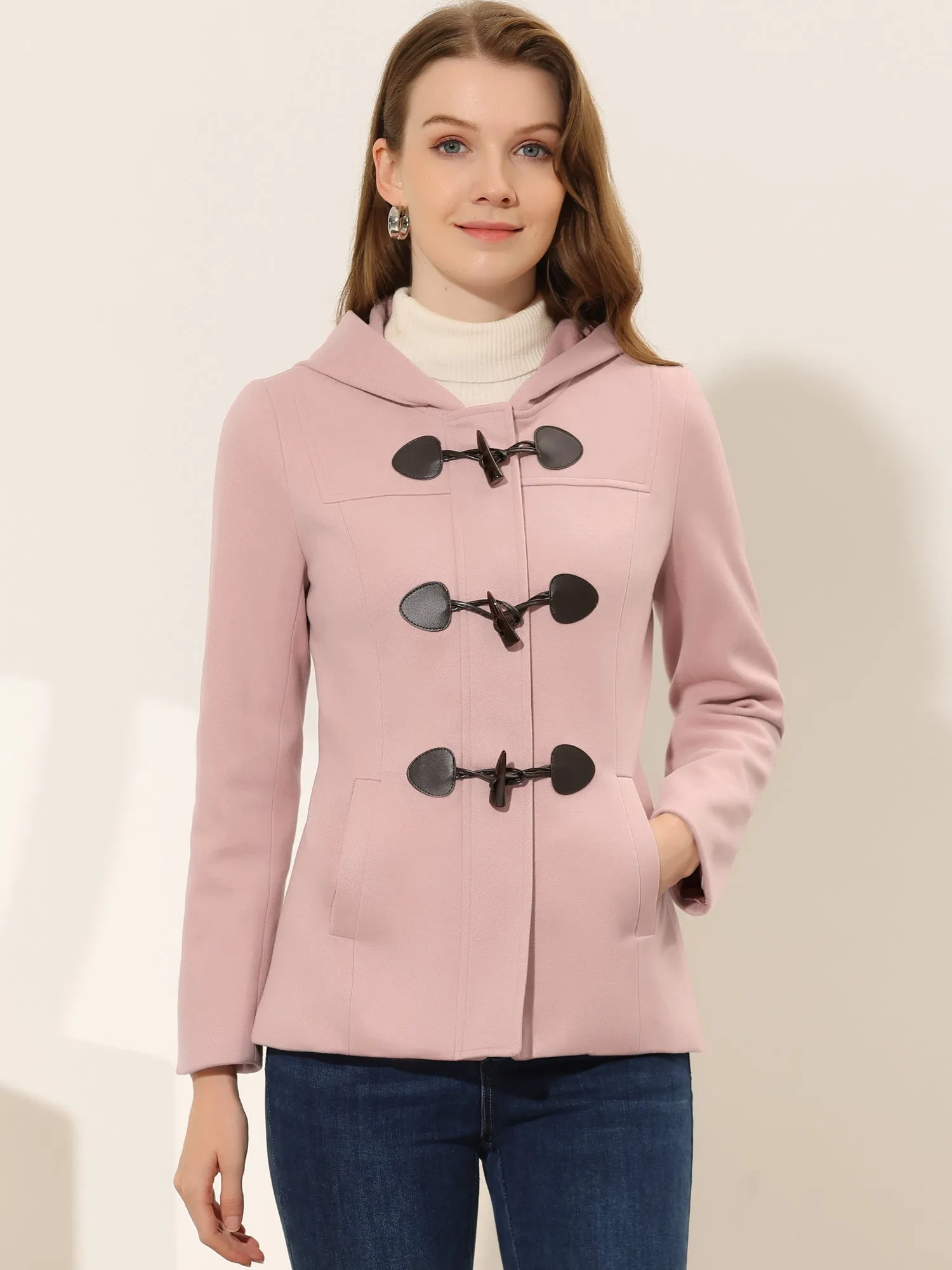 Casual Winter Outwear Hooded Button Toggle Pea Coat