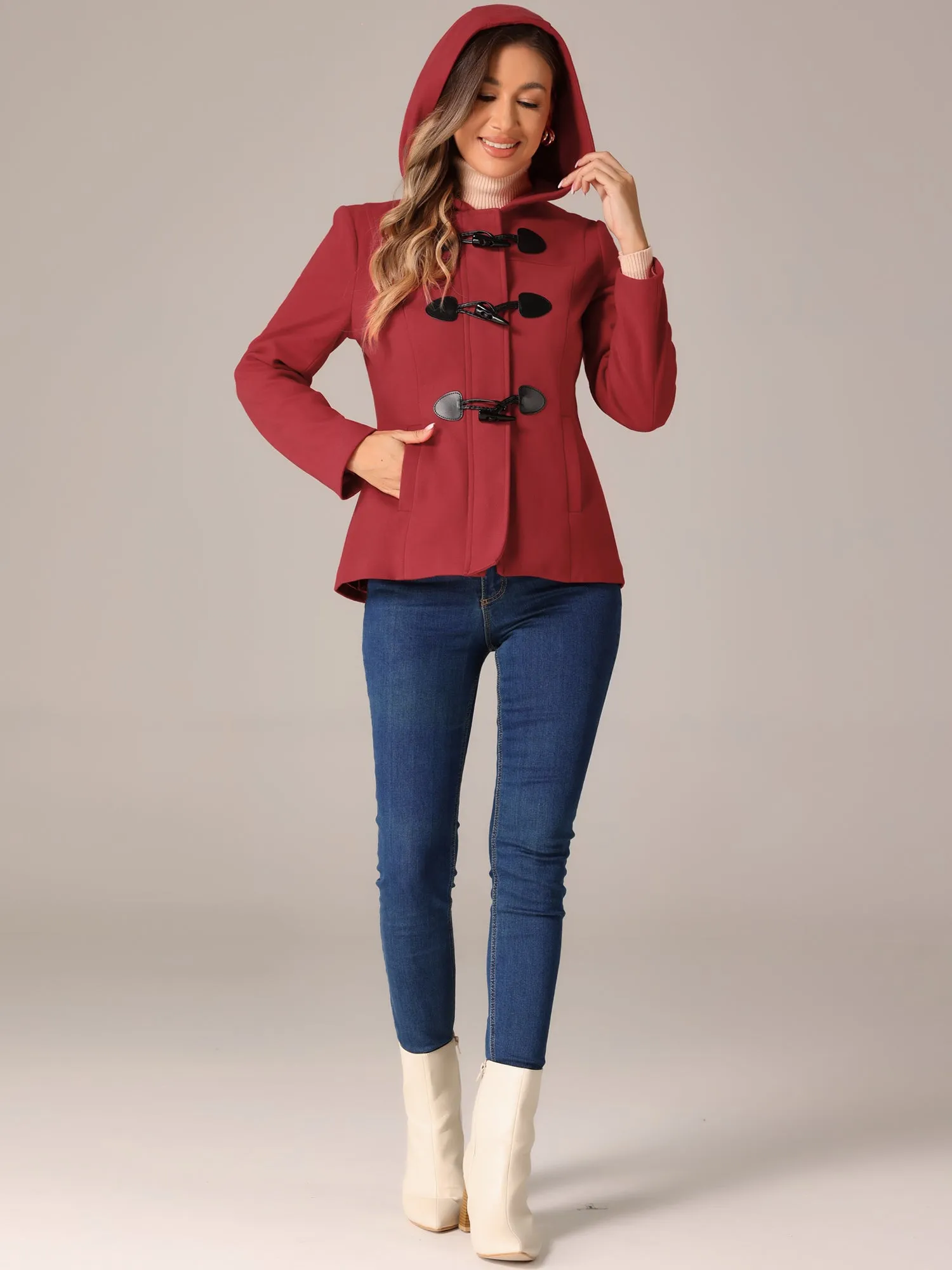 Casual Winter Outwear Hooded Button Toggle Pea Coat