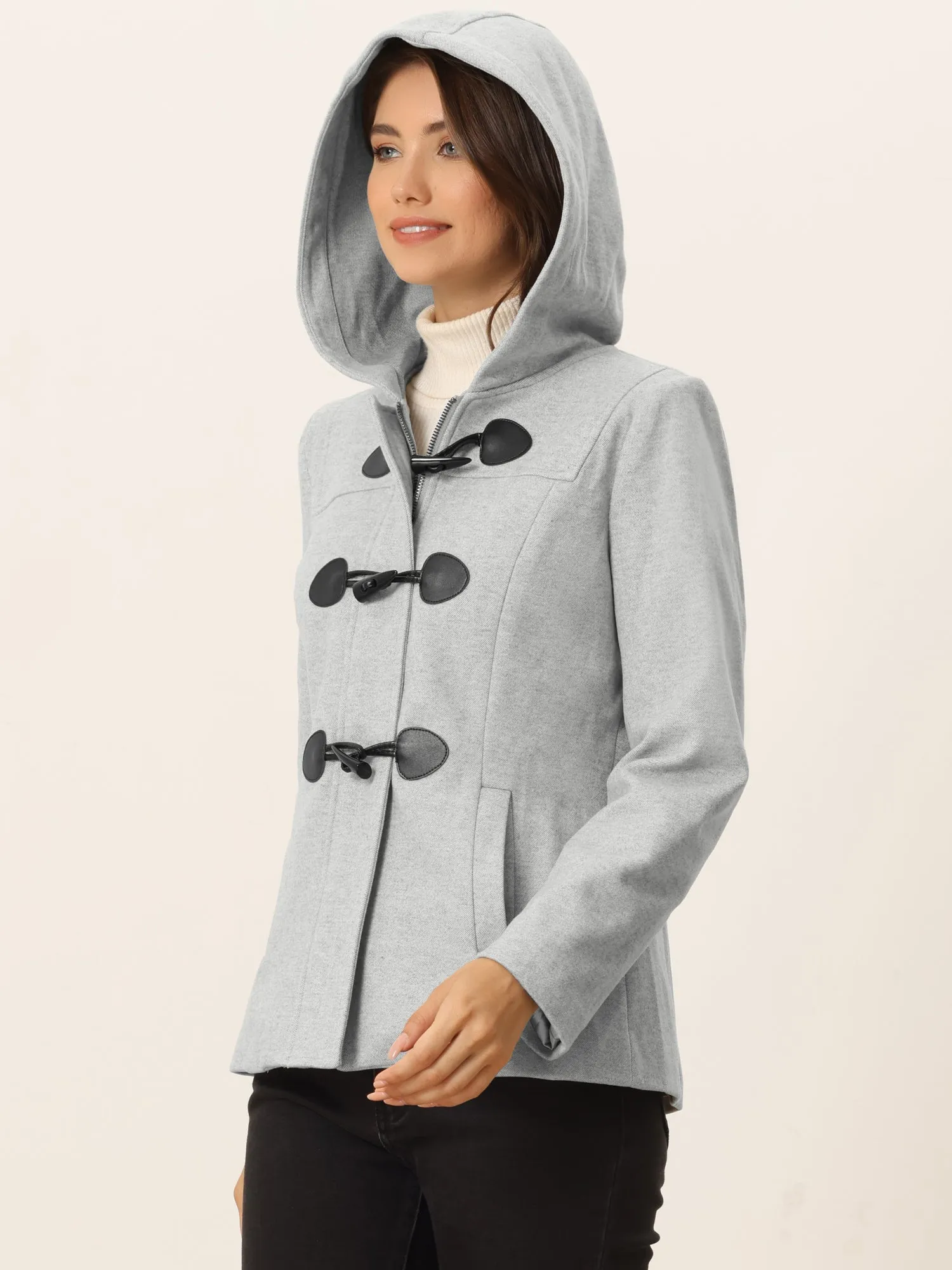 Casual Winter Outwear Hooded Button Toggle Pea Coat
