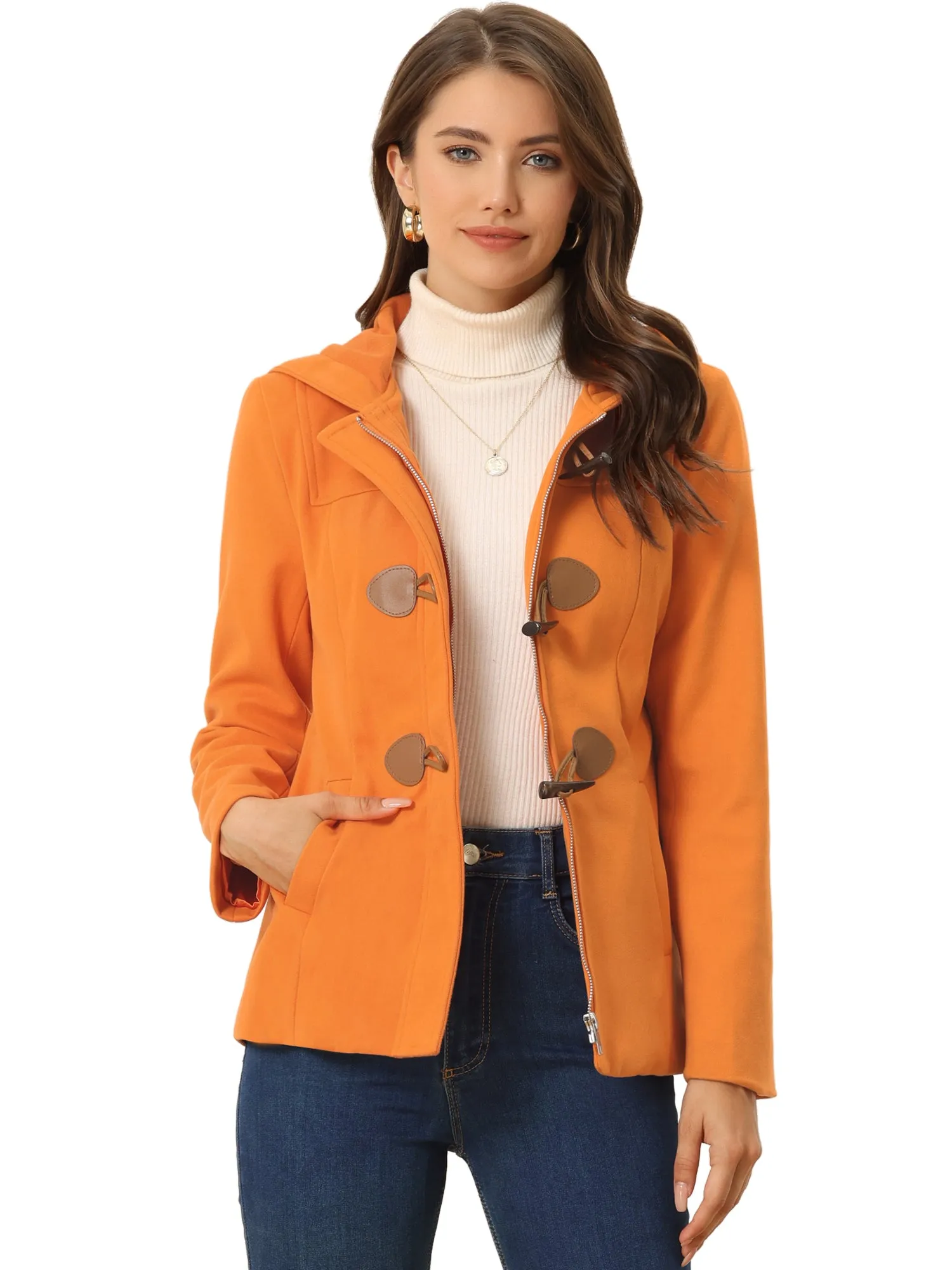 Casual Winter Outwear Hooded Button Toggle Pea Coat