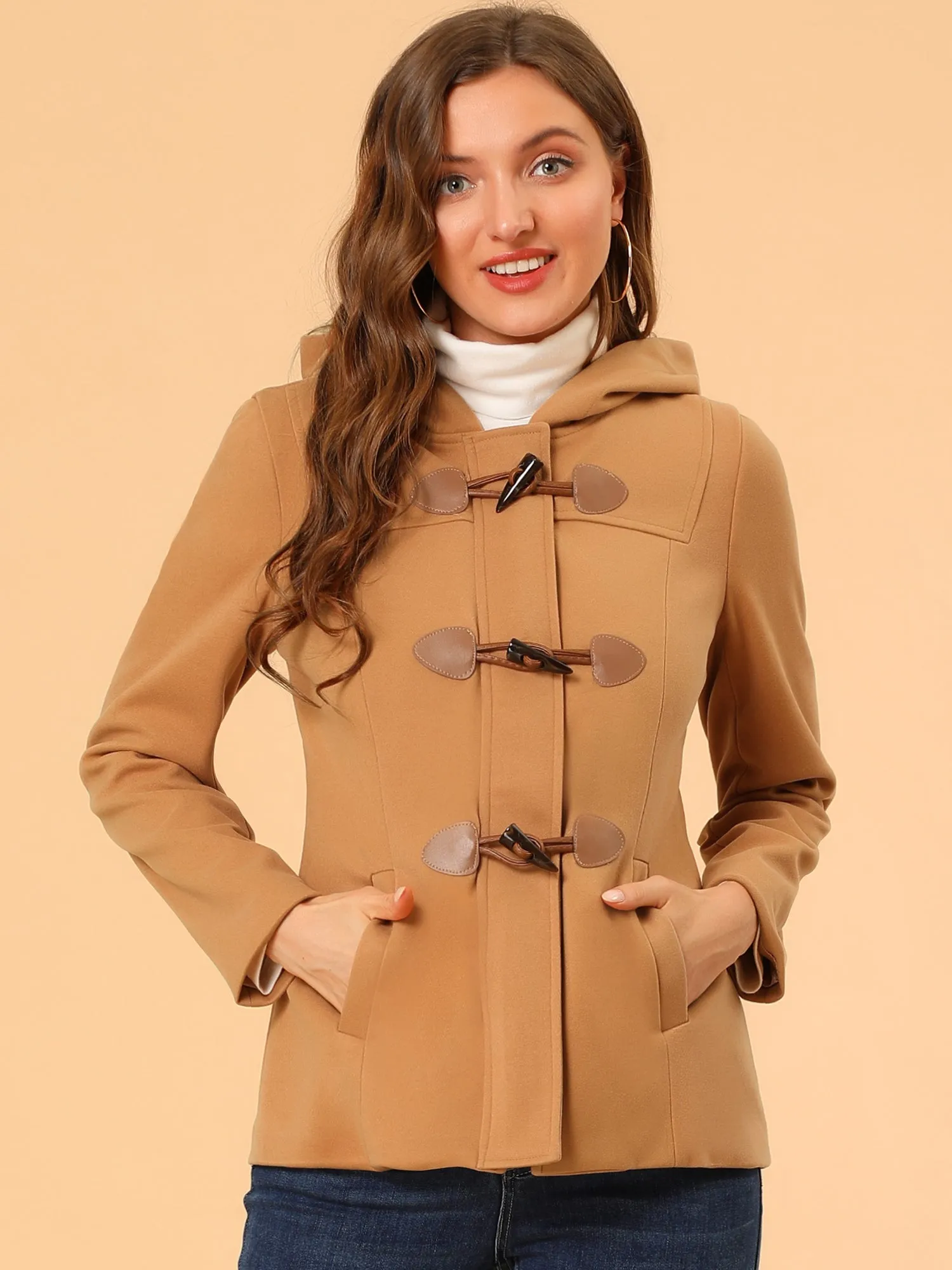 Casual Winter Outwear Hooded Button Toggle Pea Coat