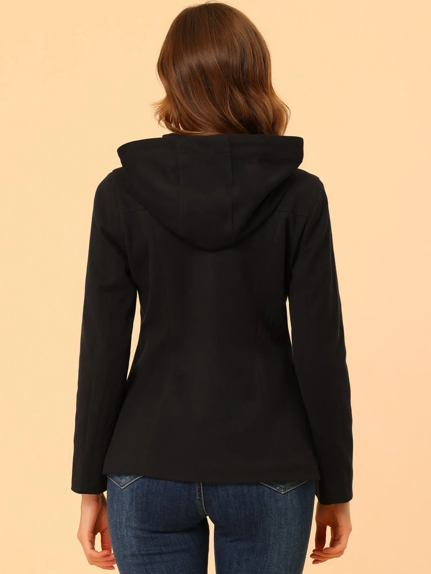 Casual Winter Outwear Hooded Button Toggle Pea Coat