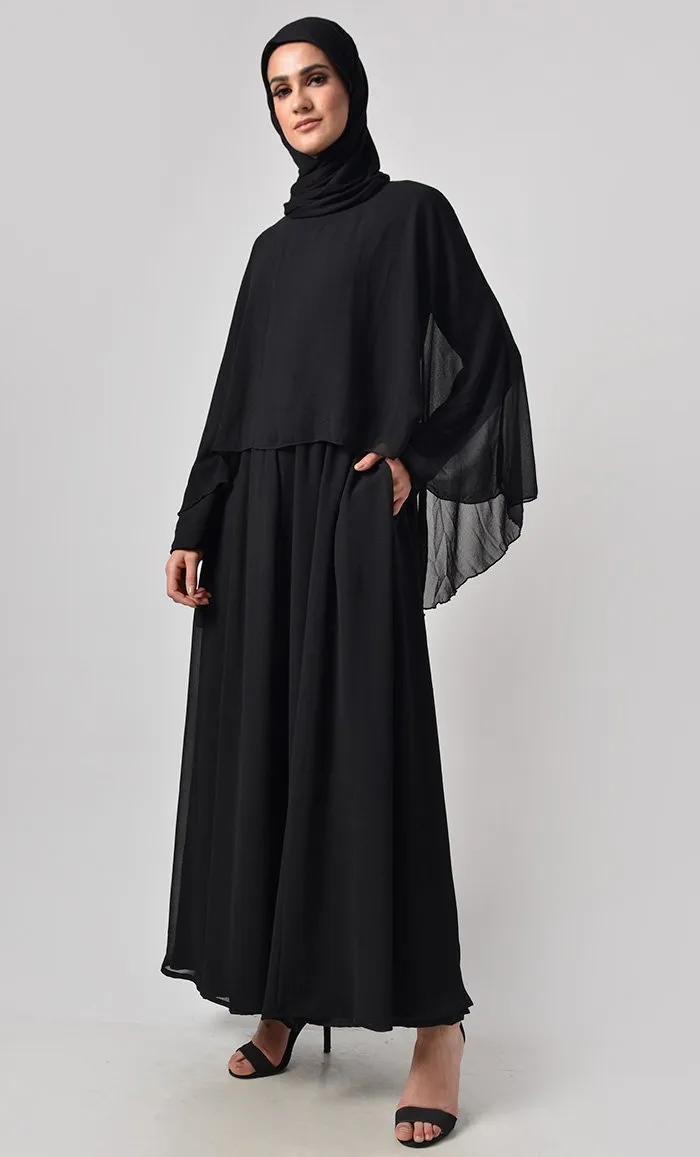 Classic Black With Upper Cape Everyday Abaya