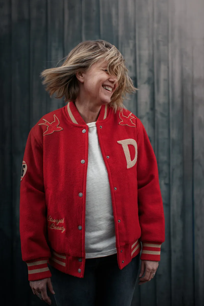 Damsons Nancy Baseball Jacket Vintage Red