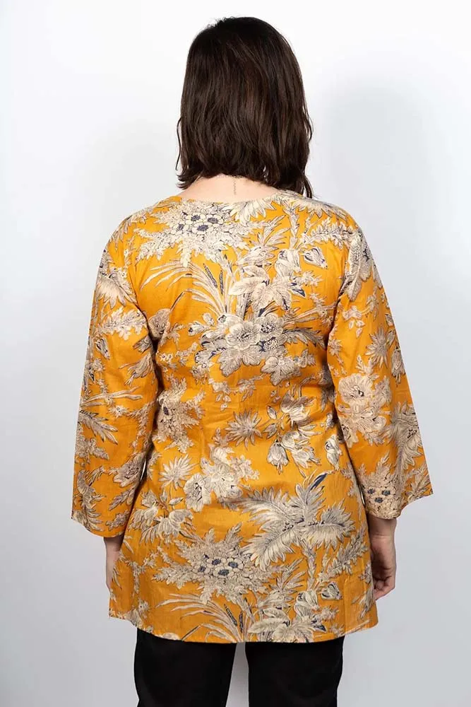 Dolma Mustard Floral Cotton Tunic Top