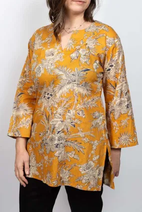 Dolma Mustard Floral Cotton Tunic Top