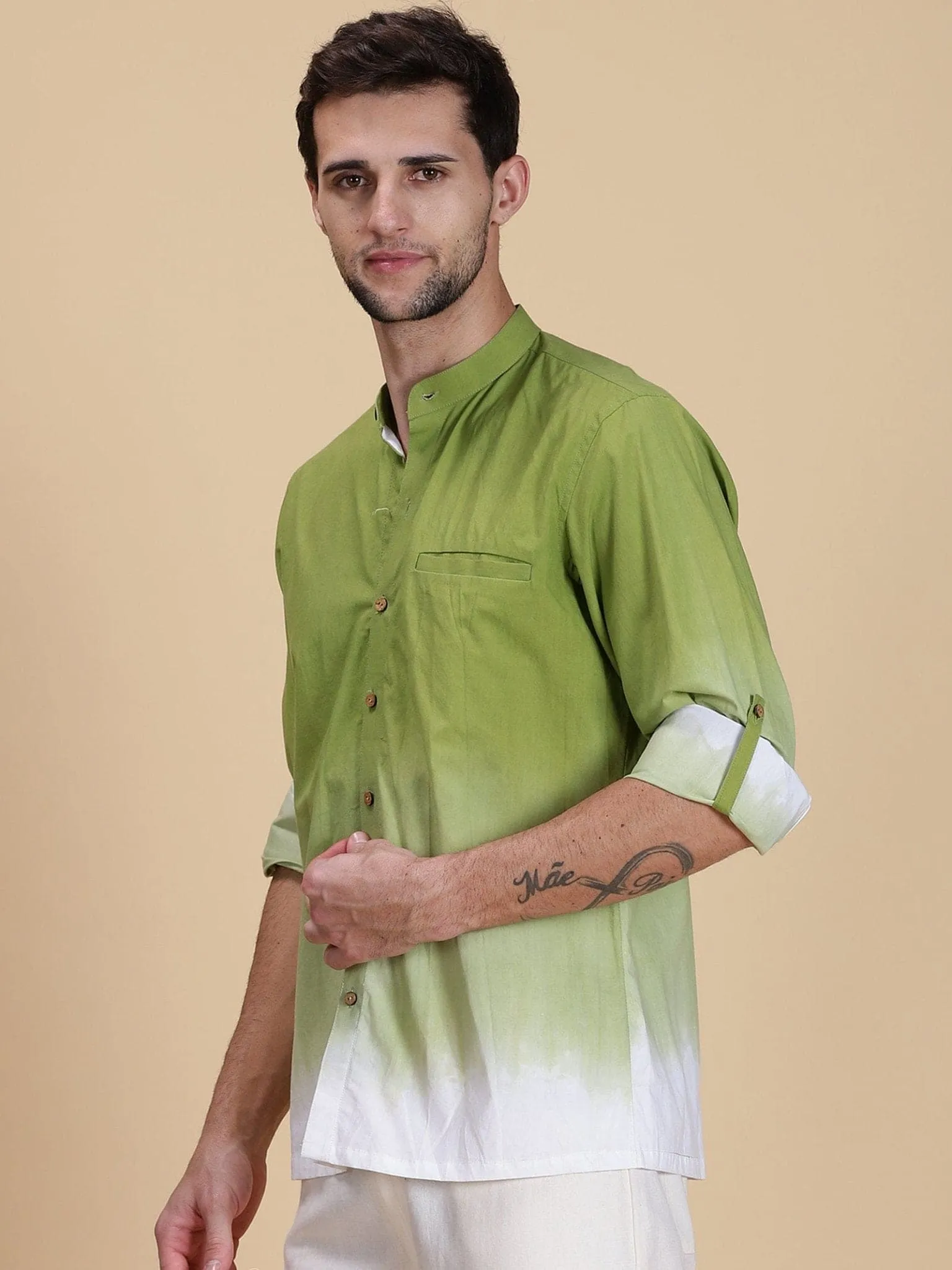 Double Dye Light Green  Men Shirt