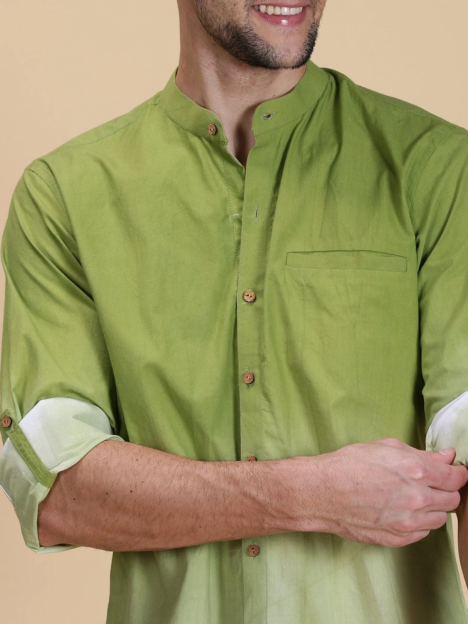 Double Dye Light Green  Men Shirt