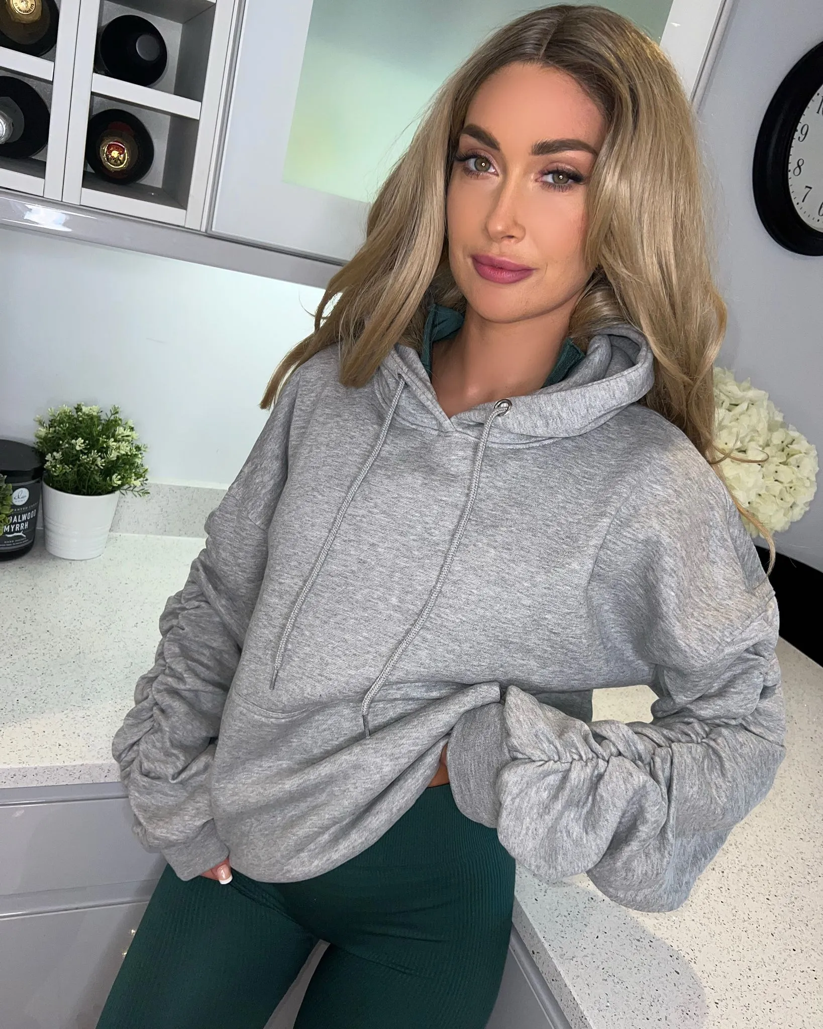 ‘Evie’ Grey Ruched Sleeve Hoodie Jumper