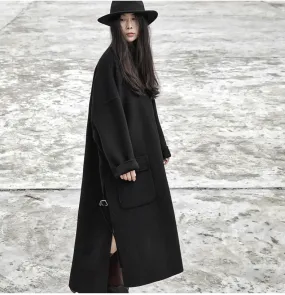 Handmade Double-sided Wool Coat Dress / Unisex Long Hedging Loose Fleece Dress