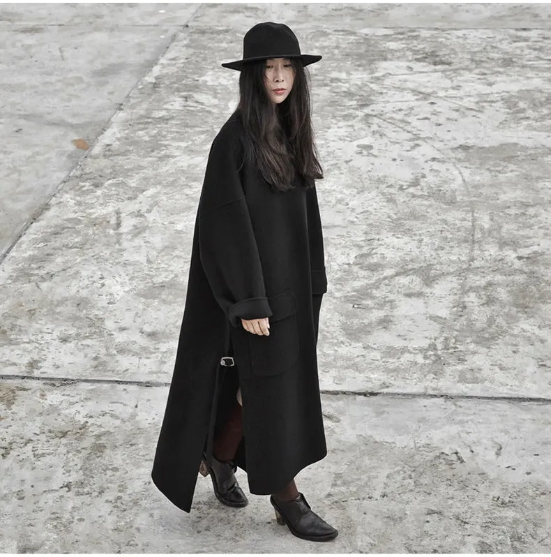 Handmade Double-sided Wool Coat Dress / Unisex Long Hedging Loose Fleece Dress