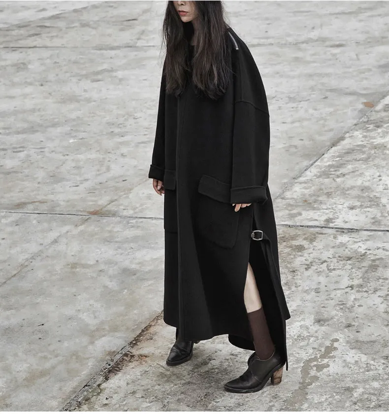 Handmade Double-sided Wool Coat Dress / Unisex Long Hedging Loose Fleece Dress