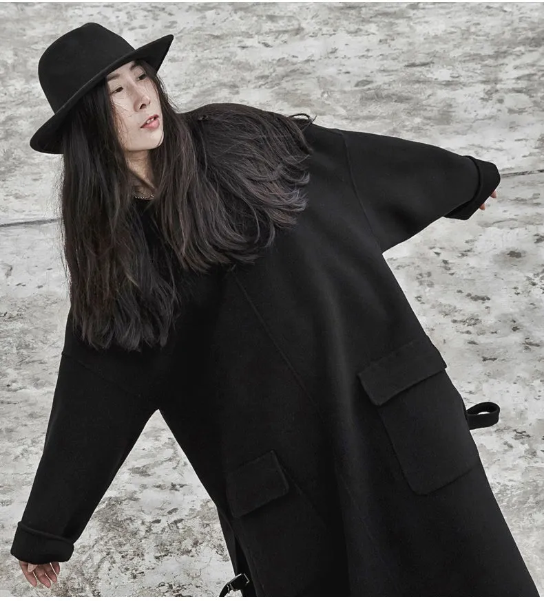 Handmade Double-sided Wool Coat Dress / Unisex Long Hedging Loose Fleece Dress