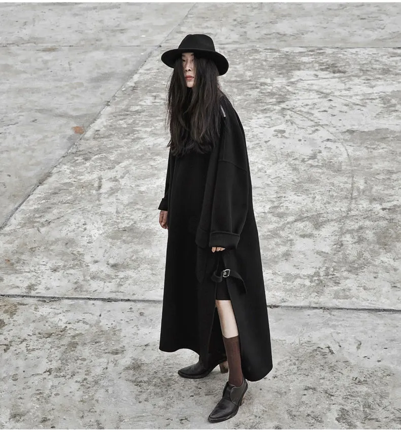 Handmade Double-sided Wool Coat Dress / Unisex Long Hedging Loose Fleece Dress