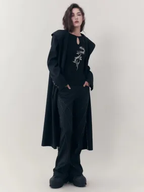 Hoodie Bi-Color Nichi Line Wool Long-Coat