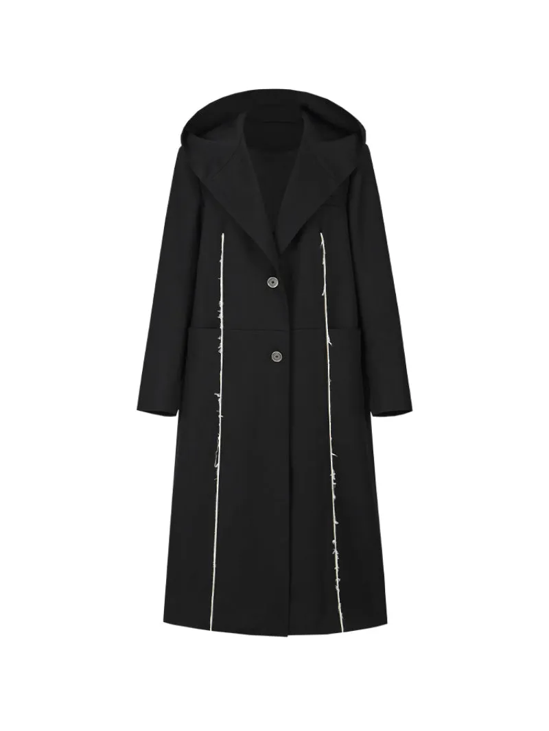 Hoodie Bi-Color Nichi Line Wool Long-Coat