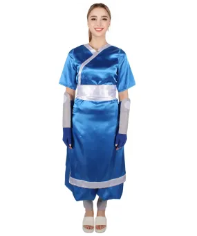 HPO Adult Women's American Anime Series Water Controller Blue & White Long Costume Set I Suitable for Halloween I Flame-retardant Synthetic Fabric