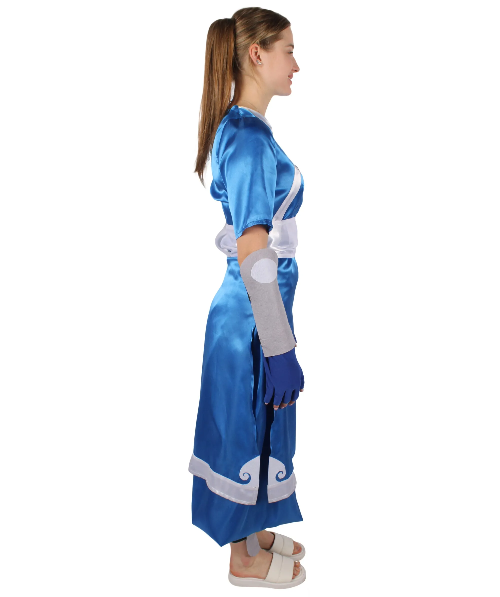 HPO Adult Women's American Anime Series Water Controller Blue & White Long Costume Set I Suitable for Halloween I Flame-retardant Synthetic Fabric