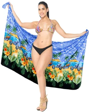 LA LEELA Women's Beach Sarong Cover Up Pareo Swimsuit Wrap One Size Blue_E401