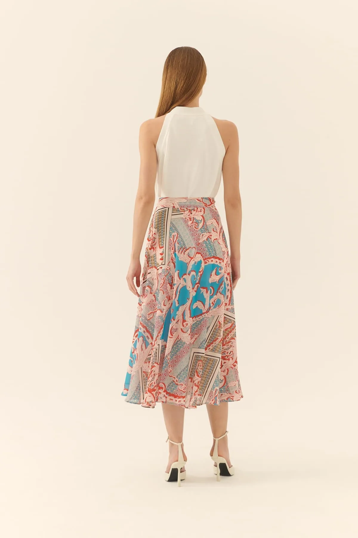 Roman Shawl Patterned Midi Skirt Multi Color