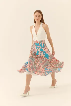 Roman Shawl Patterned Midi Skirt Multi Color