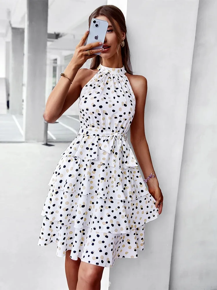 Sleeveless Parka Dot Print Boho Mini Dress