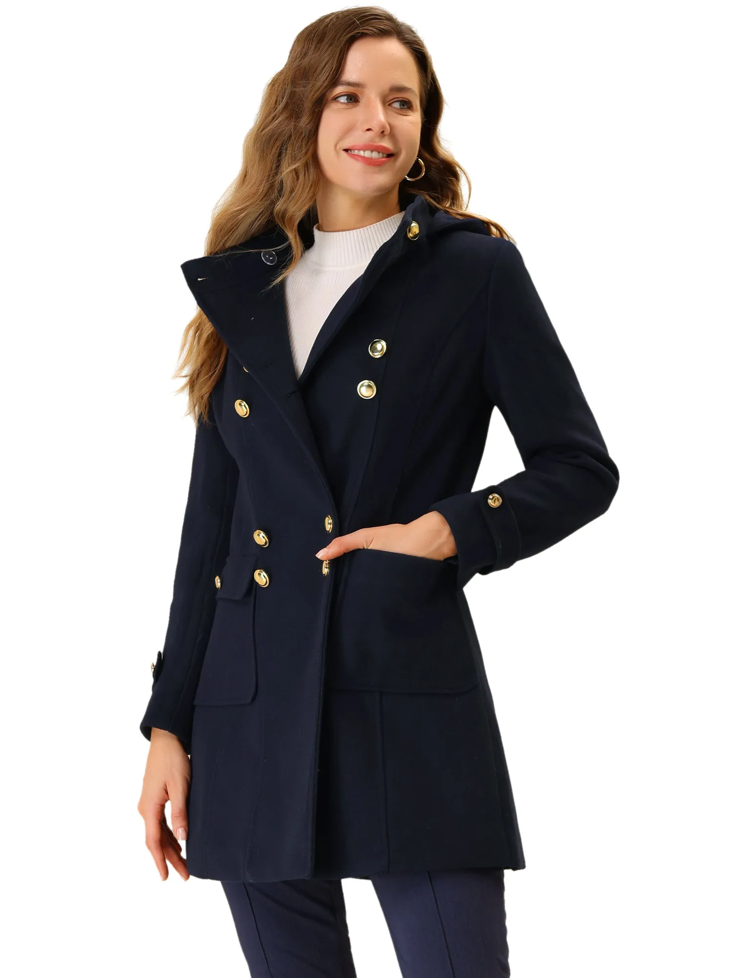 Stand Collar Double Breasted Hoodie Outerwear Winter Coat