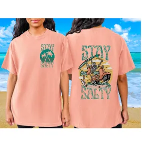 Stay Salty Comfort Colors® T-Shirt, Front and Back Retro Beach Skeletons T-Shirt Dress, 1970's Vintage Summer Beach Tee