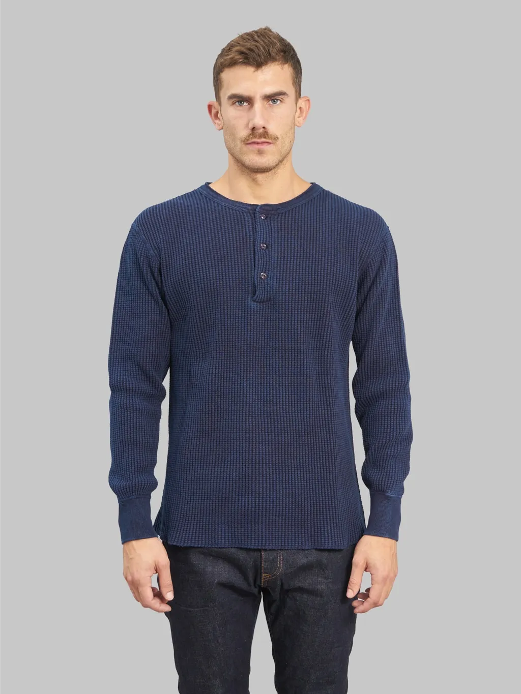 UES Thermal Big Waffle Henley T-Shirt Indigo