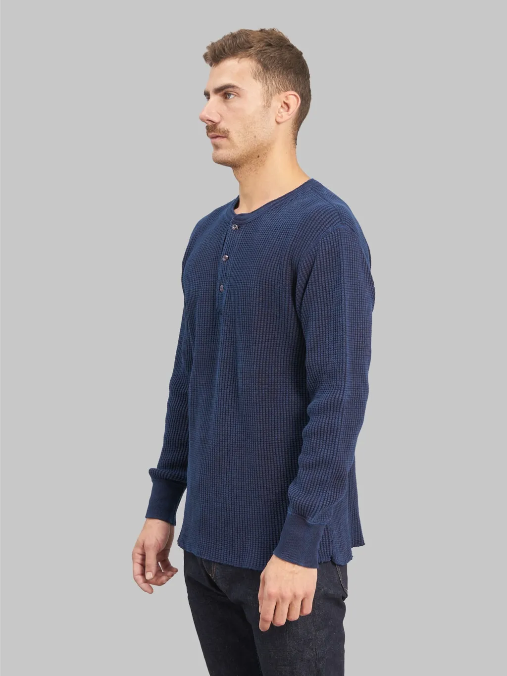 UES Thermal Big Waffle Henley T-Shirt Indigo